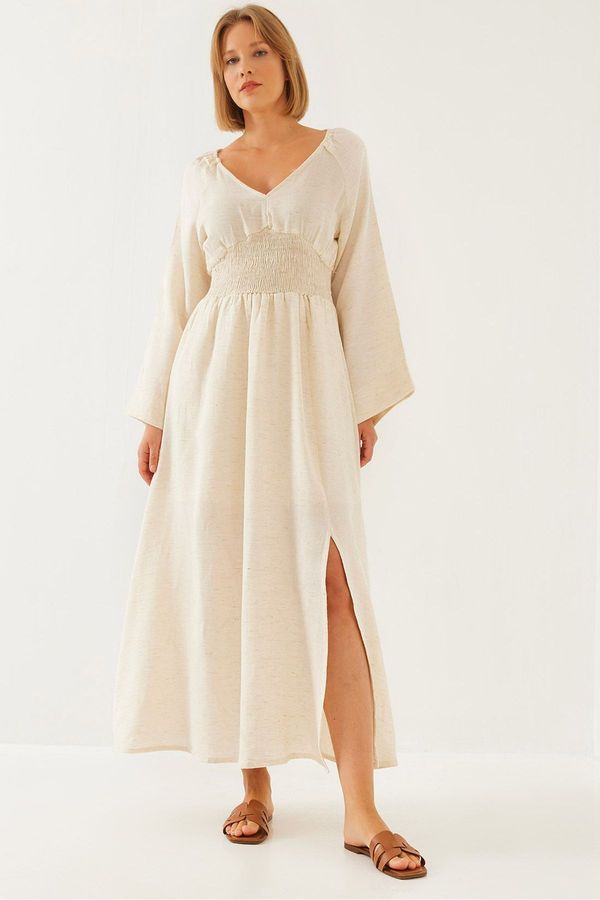 Bianco Lucci Bianco Lucci Women's V Neck Waist Gipel Flared Dress 35177