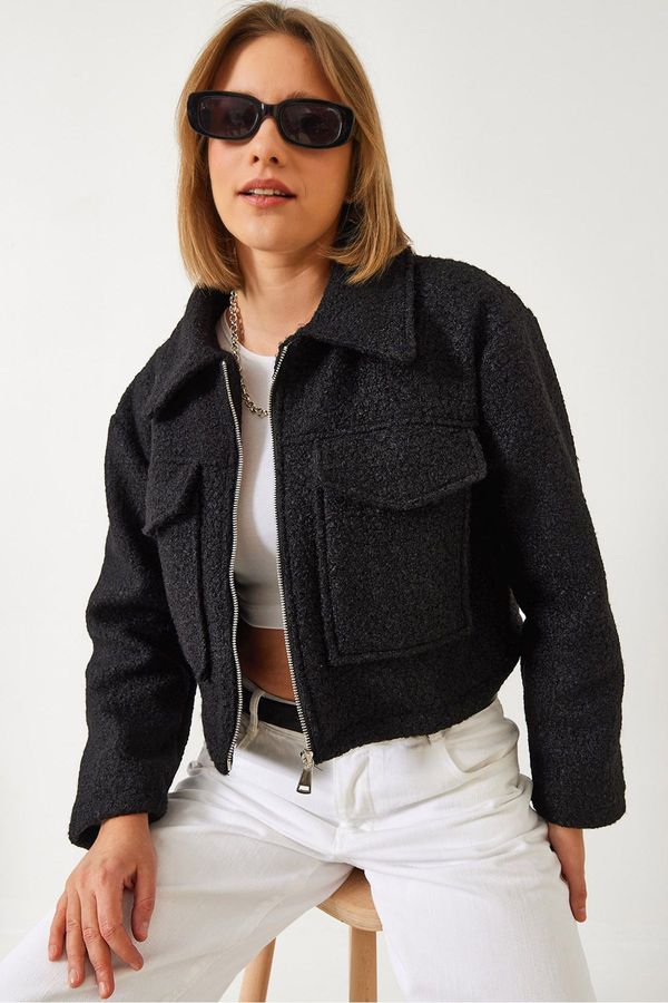 Bianco Lucci Bianco Lucci Women's Zipper Detail Short Boucle Jacket 2627