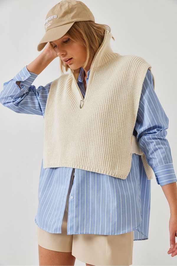 Bianco Lucci Bianco Lucci Women's Zippered Knitwear Sweater