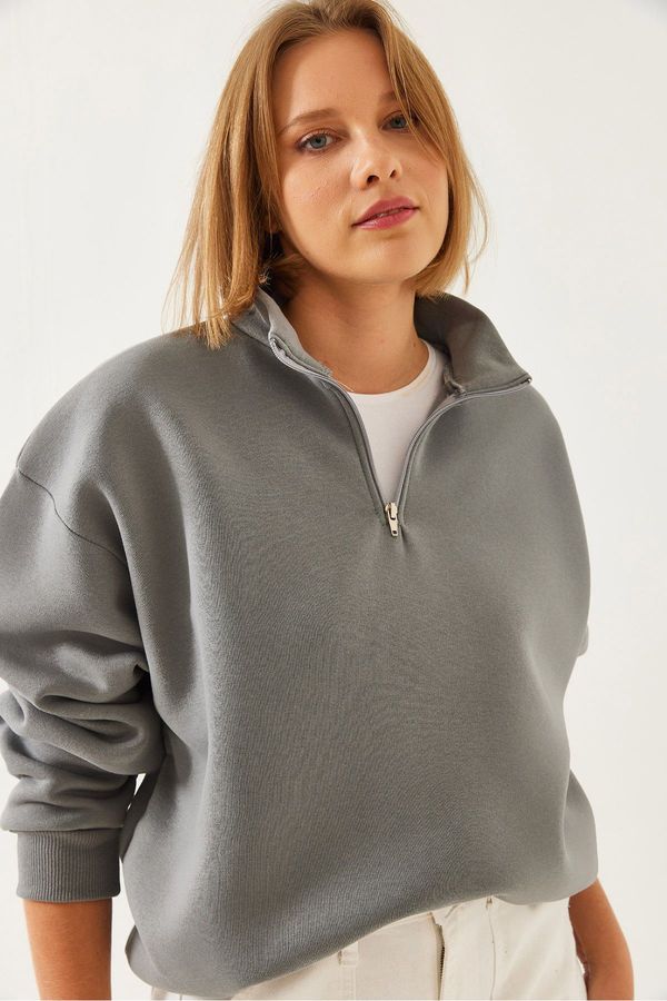 Bianco Lucci Bianco Lucci Women's Zippered Oversize Sweatshirt