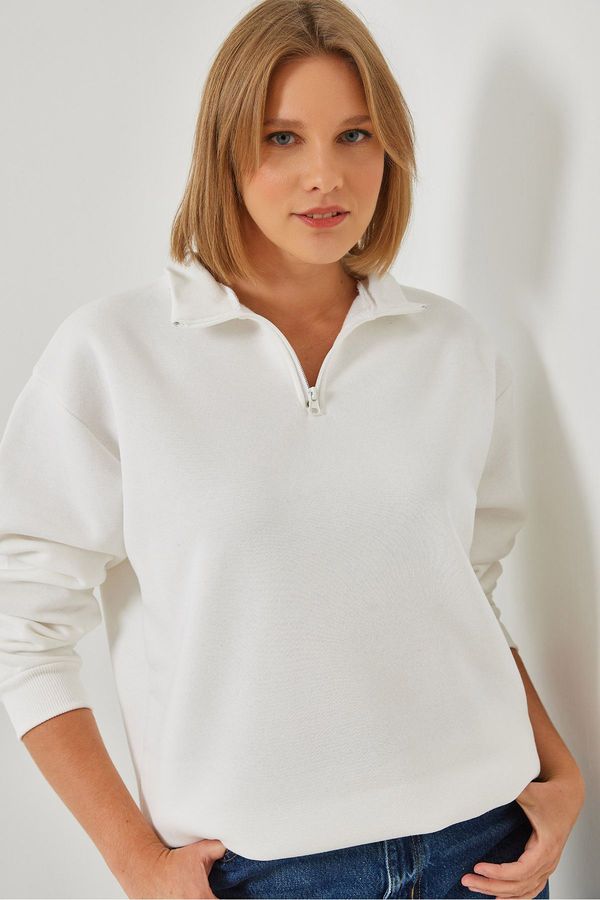 Bianco Lucci Bianco Lucci Women's Zippered Oversize Sweatshirt