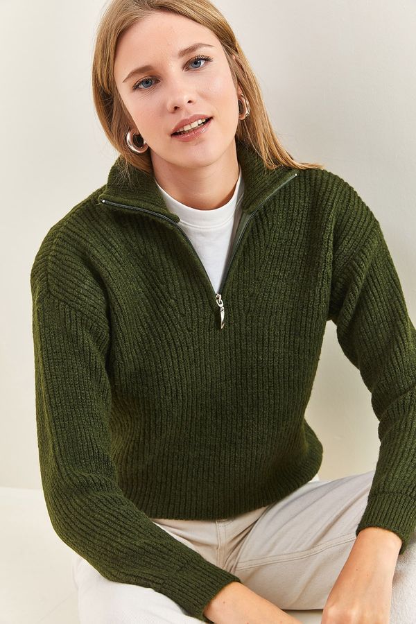 Bianco Lucci Bianco Lucci Women's Zippered Turtleneck Oversize Knitwear Sweater