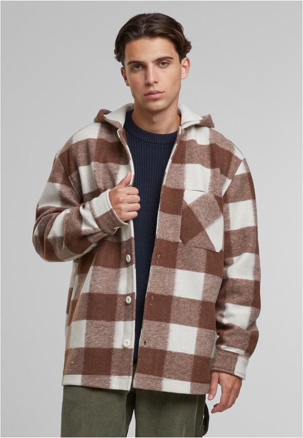 Urban Classics Big Check Hooded Shirt Jacket White Sand/Brown