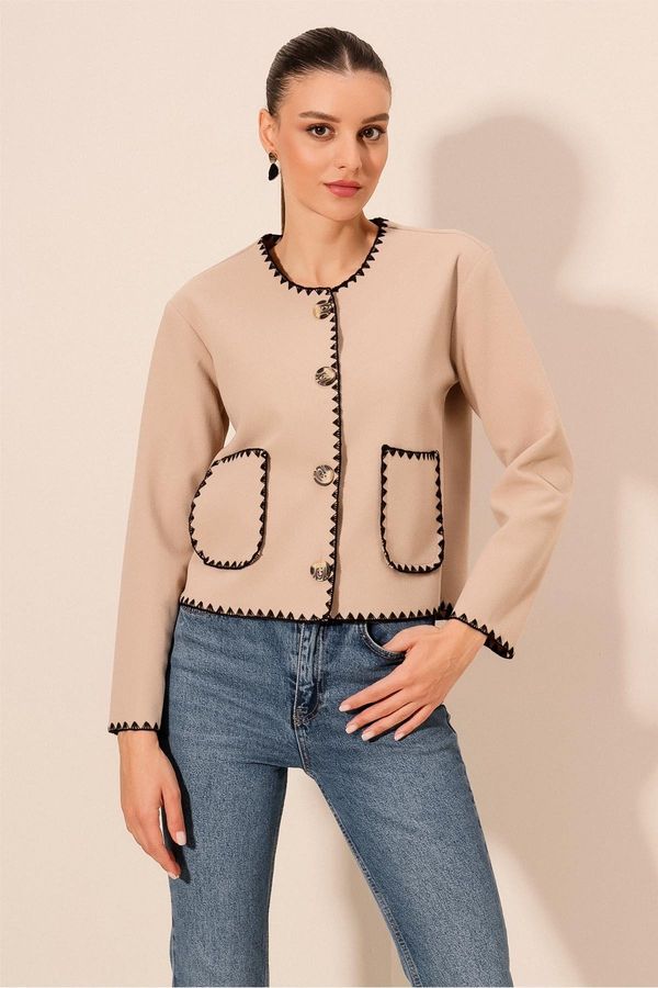 Bigdart Bigdart 0689 Embroidered Stitch Jacket - Beige