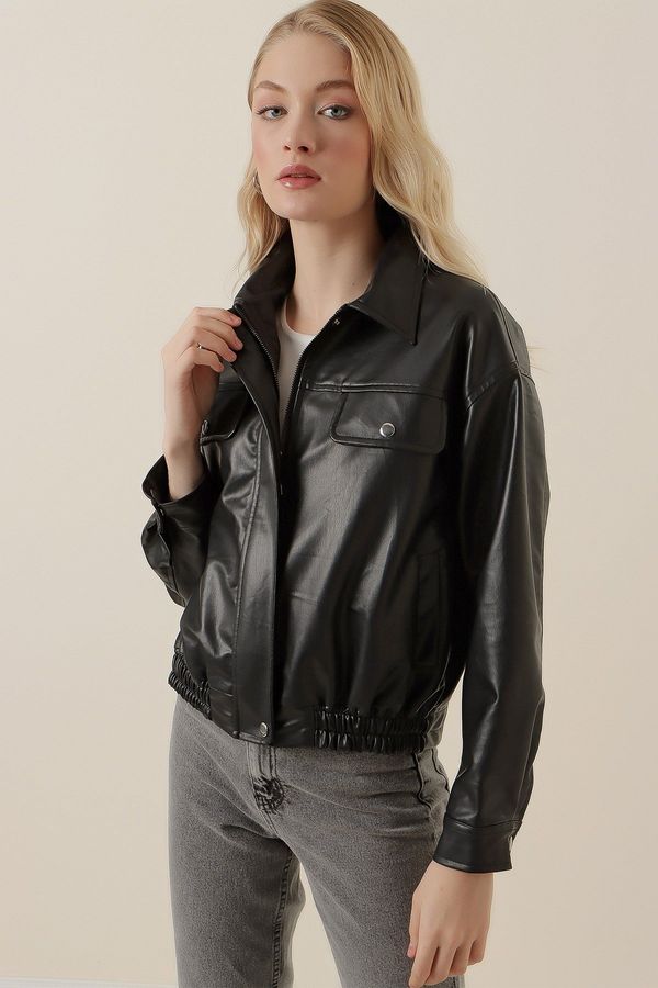 Bigdart Bigdart 1033 Zippered Faux Leather Jacket - Black