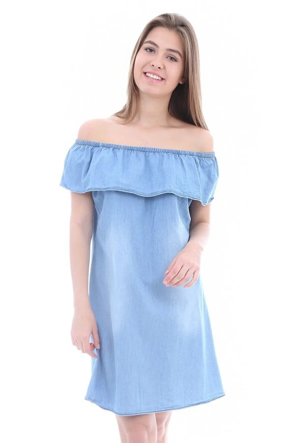 Bigdart Bigdart 1481 Off-the-Shoulder Denim Dress - Light Blue