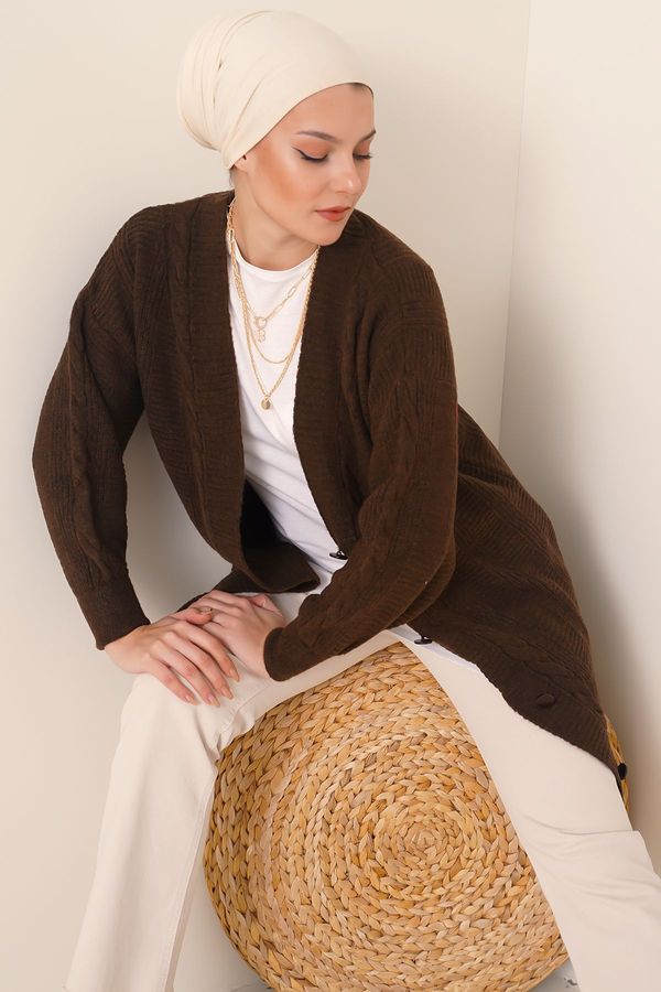 Bigdart Bigdart 15768 Hijab Knitwear Cardigan - Brown