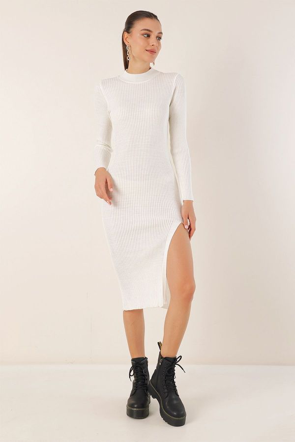 Bigdart Bigdart 15828 Slit Knitwear Dress - White