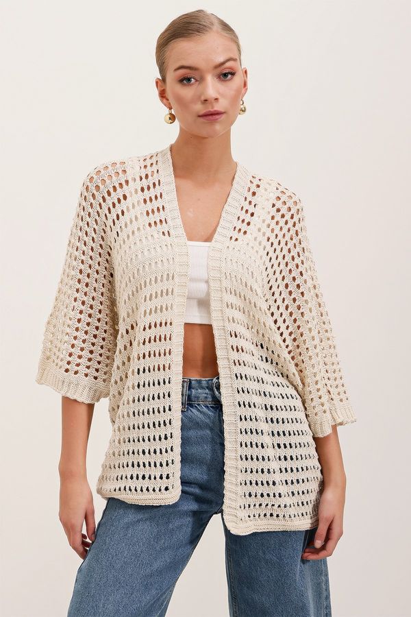 Bigdart Bigdart 15855 Openwork/Perforated Oversize Cardigan - Stone