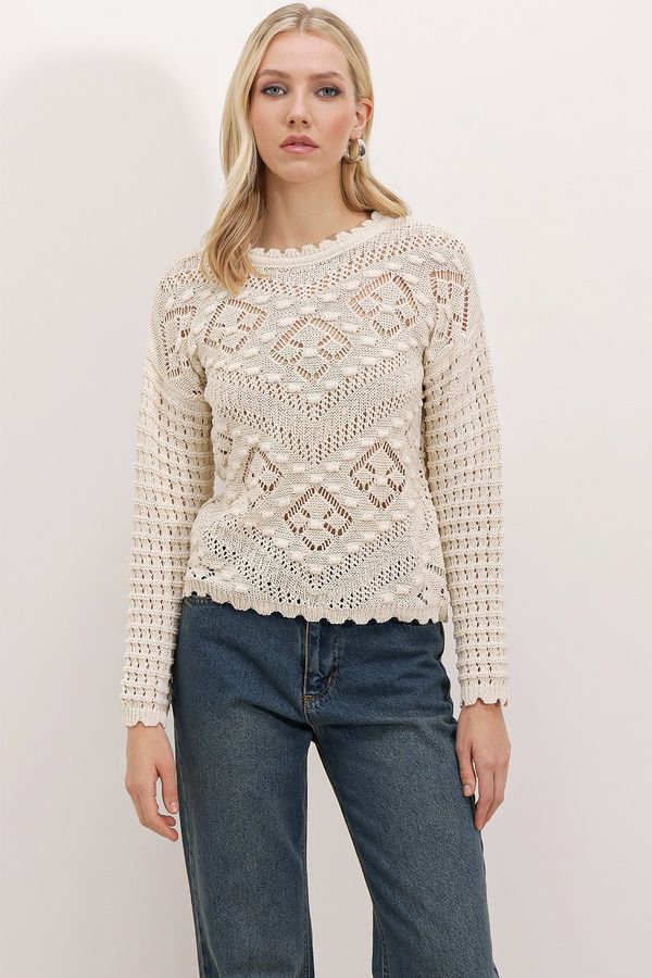 Bigdart Bigdart 15860 Openwork/Perforated Oversize Sweater - Stone