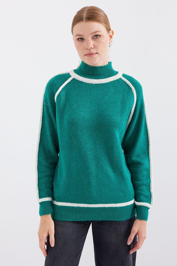 Bigdart Bigdart 15879 Striped Oversize Knitwear Sweater - Emerald Green