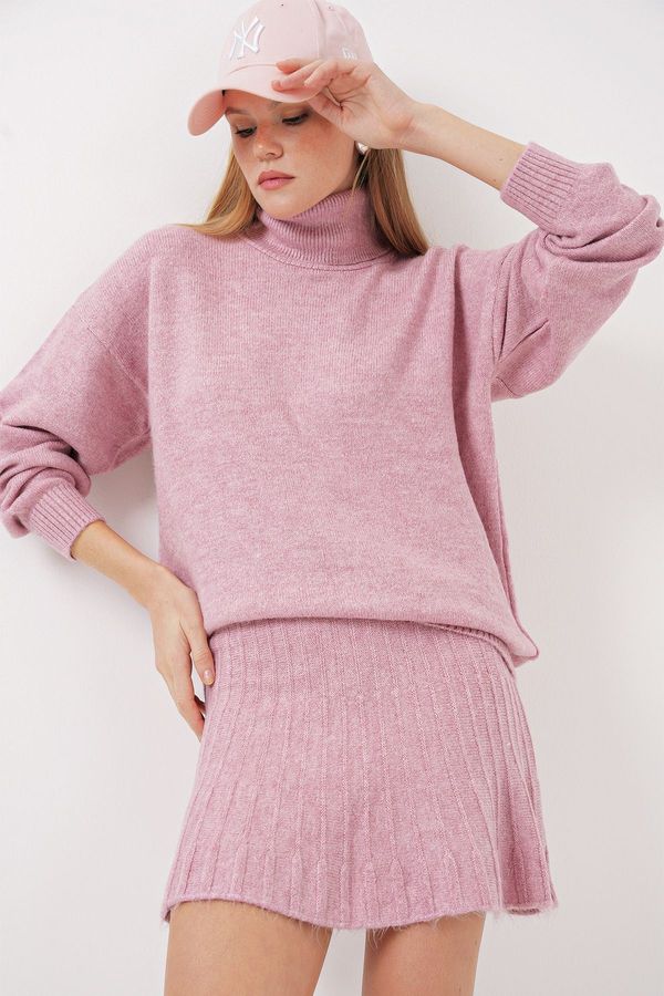 Bigdart Bigdart 15891 Sweater Skirt Knitwear Two Piece Set - Pink
