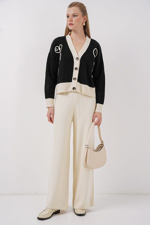 Bigdart Bigdart 15902 Knitwear Cardigan Trousers Two Piece Set - Black