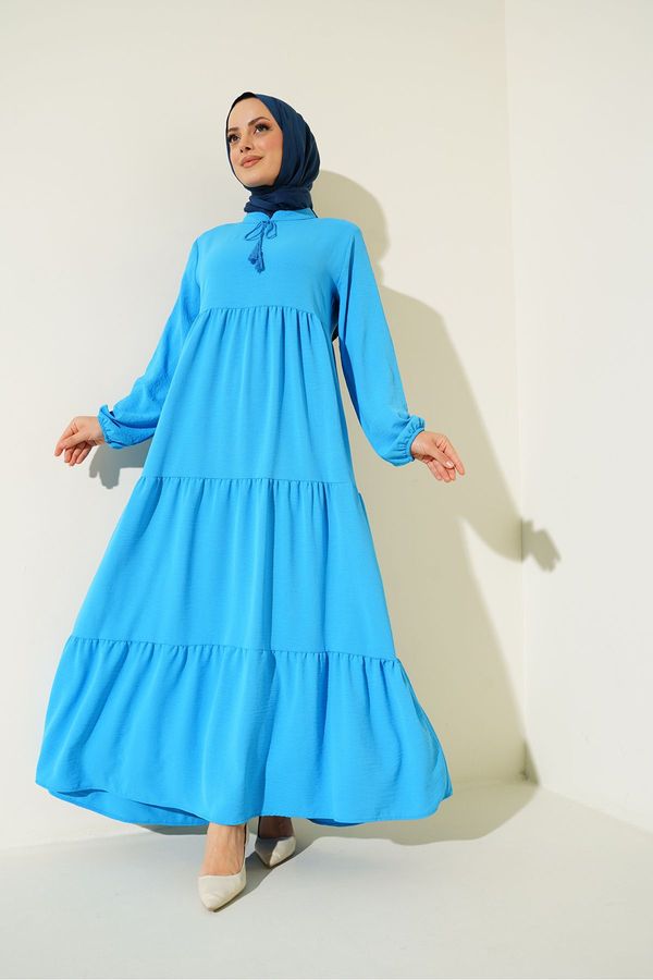 Bigdart Bigdart 1627 Collar Lace-Up Hijab Dress - C.Blue