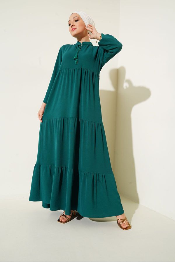 Bigdart Bigdart 1627 Collar Lace-up Hijab Dress - Emerald Green