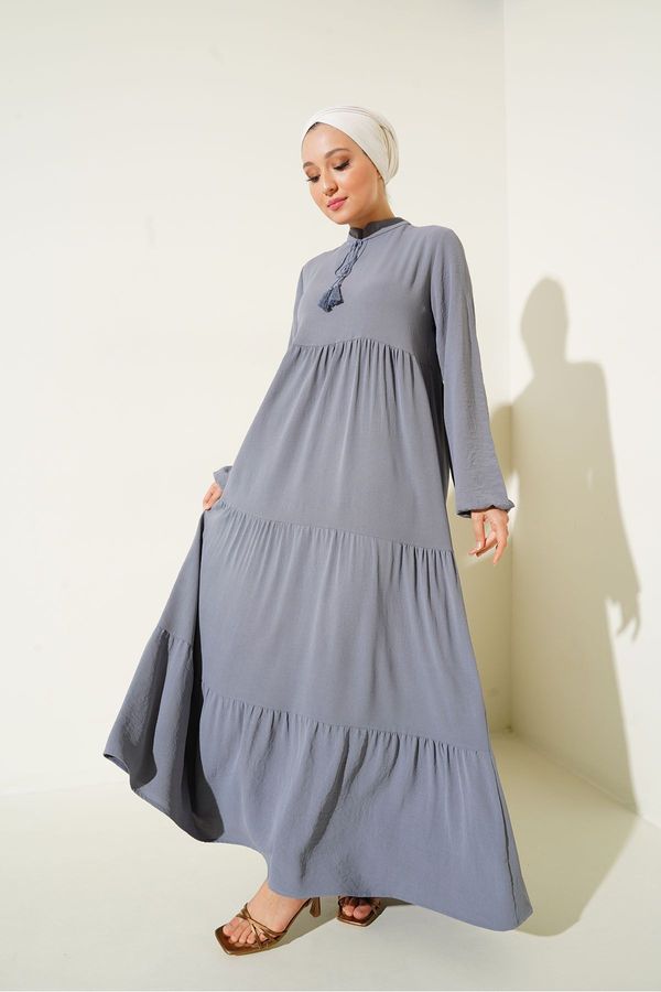 Bigdart Bigdart 1627 Collar Lace-Up Hijab Dress - Gray