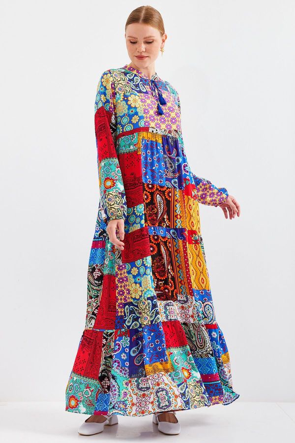 Bigdart Bigdart 1627 Collar Lace-Up Hijab Dress - Multi Colored