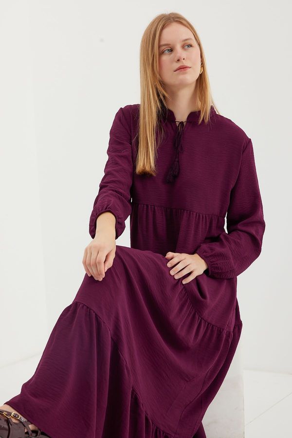 Bigdart Bigdart 1627 Collar Lace-Up Hijab Dress - Plum