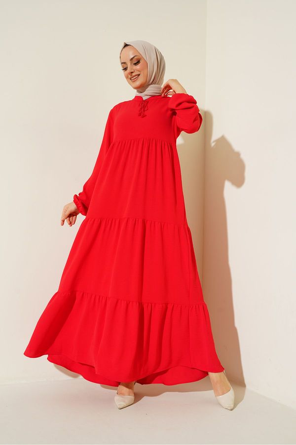 Bigdart Bigdart 1627 Collar Lace-Up Hijab Dress - Red