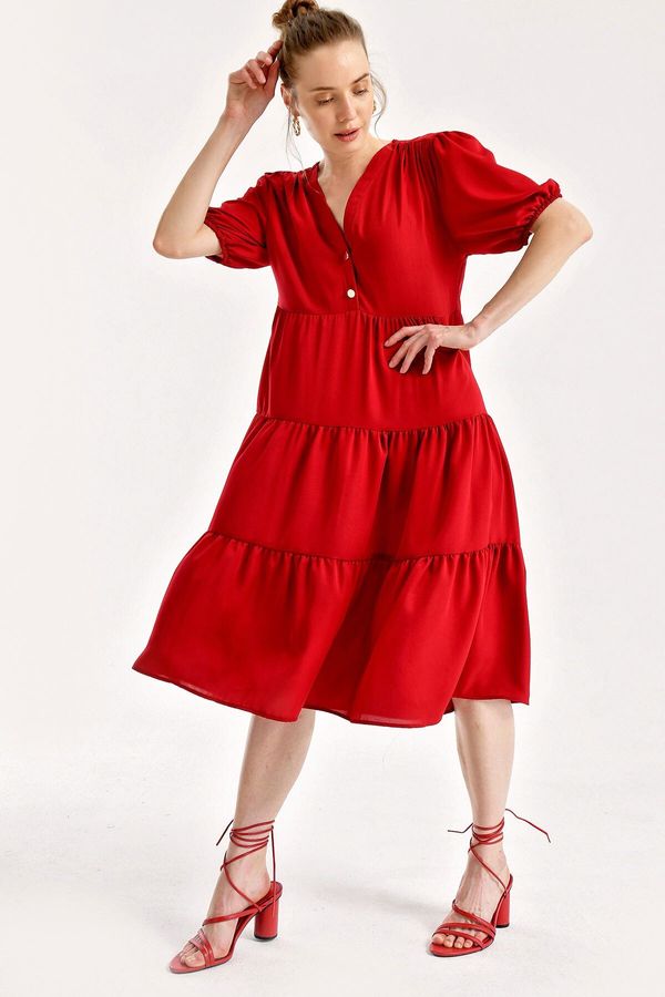 Bigdart Bigdart 1937 Watermelon Sleeve Layered Dress - Burgundy