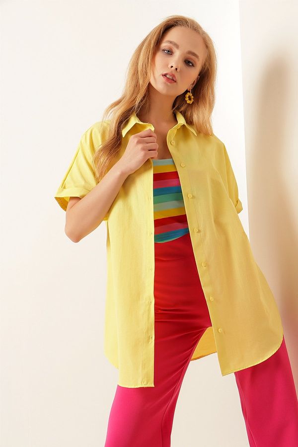 Bigdart Bigdart 20120 Oversize Short Sleeve Shirt - Yellow