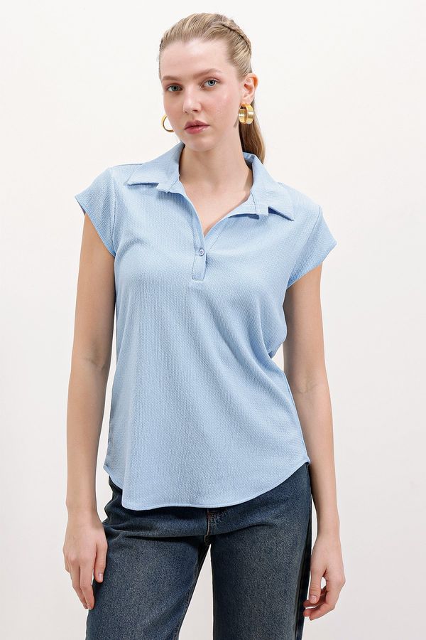 Bigdart Bigdart 20123 Polo Knitted Blouse - Blue