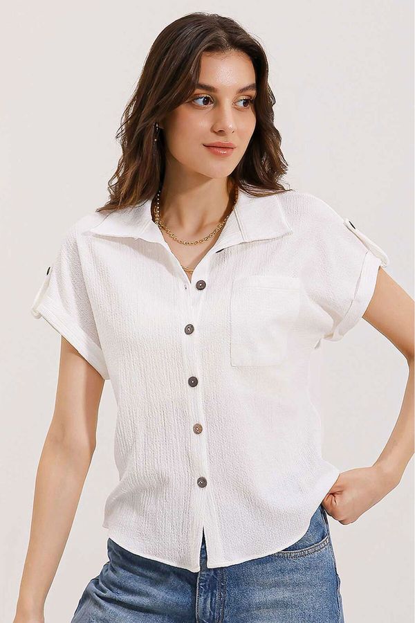 Bigdart Bigdart 20187 Short Sleeve Oversize Knitted Shirt - White