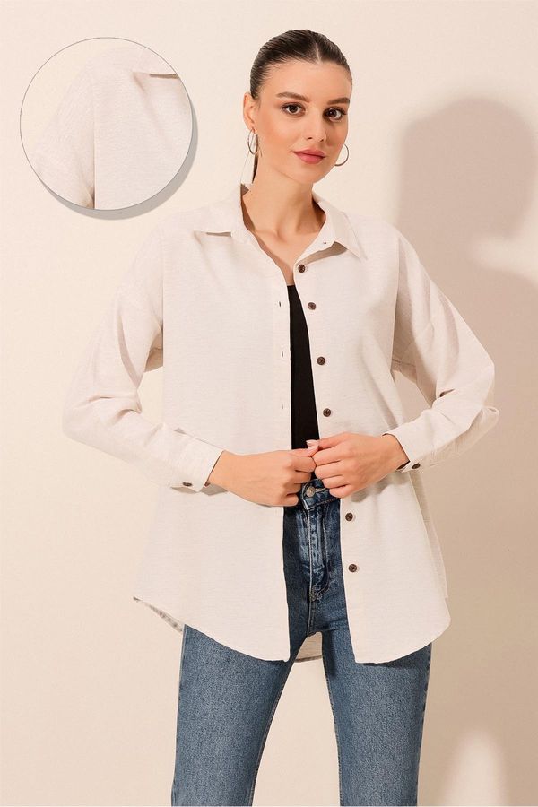 Bigdart Bigdart 20203 Oversize Basic Linen Shirt - Cream