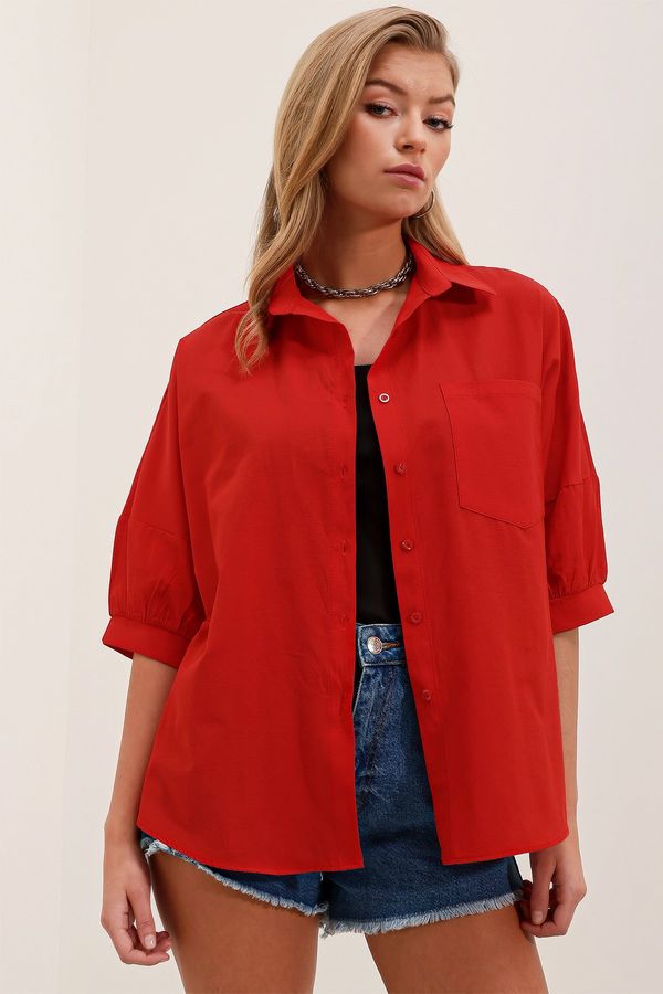 Bigdart Bigdart 20213 Oversize Short Sleeve Basic Shirt - Red