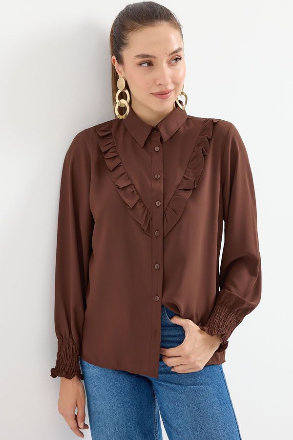 Bigdart Bigdart 20223 Frilled Long Sleeve Shirt - Brown