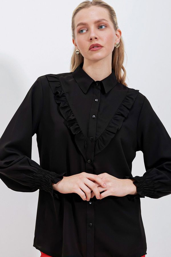 Bigdart Bigdart 20223 Frilly Long Sleeve Shirt - Black