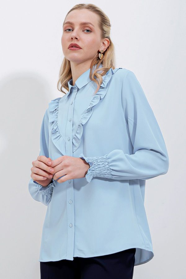 Bigdart Bigdart 20223 Frilly Long Sleeve Shirt - Blue