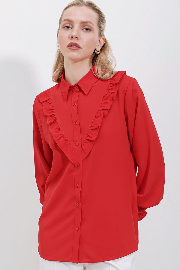 Bigdart Bigdart 20223 Frilly Long Sleeve Shirt - Red