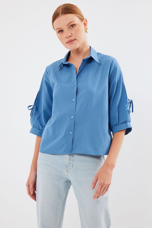 Bigdart Bigdart 20246 Crop Shirt with Sleeve Detail - Indigo