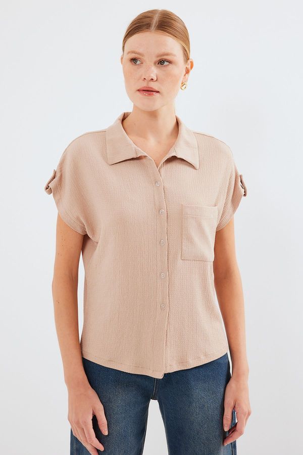 Bigdart Bigdart 20256 Cuffed Double Short Sleeve Shirt - Biscuit