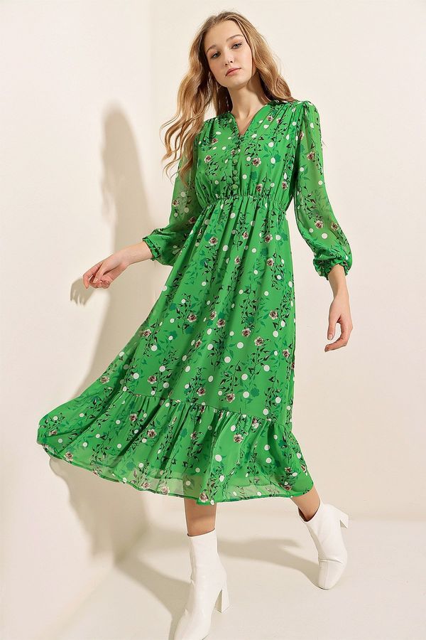 Bigdart Bigdart 2137 Patterned Chiffon Dress - Green