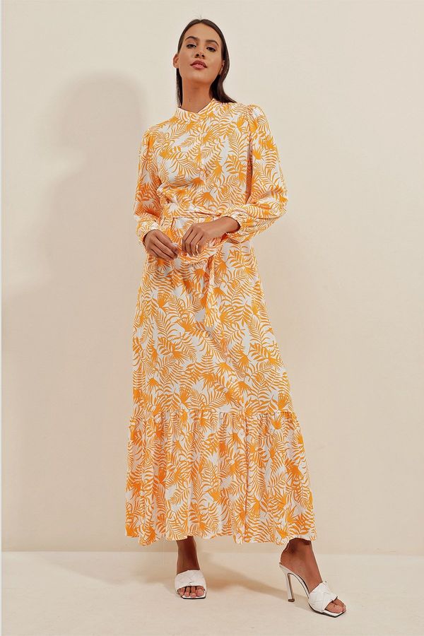 Bigdart Bigdart 2158 Exotic Pattern Dress - Saffron
