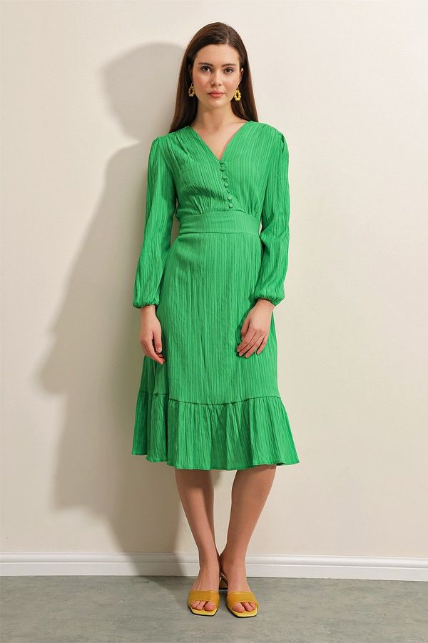 Bigdart Bigdart 2371 Ruffle Woven Dress - Green