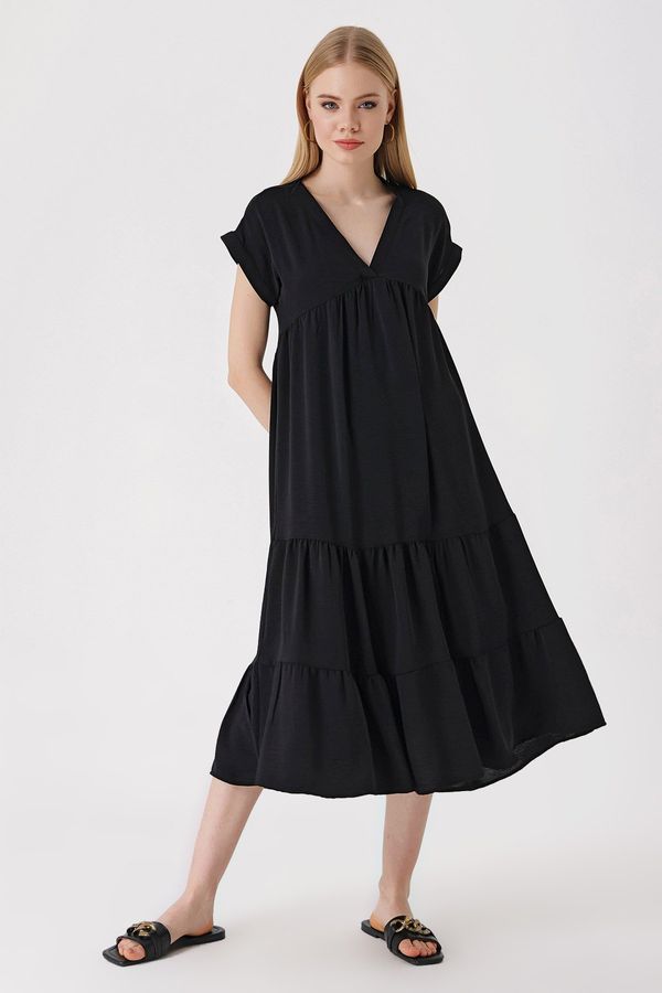 Bigdart Bigdart 2398 V-Neck Ruffles Dress - Black