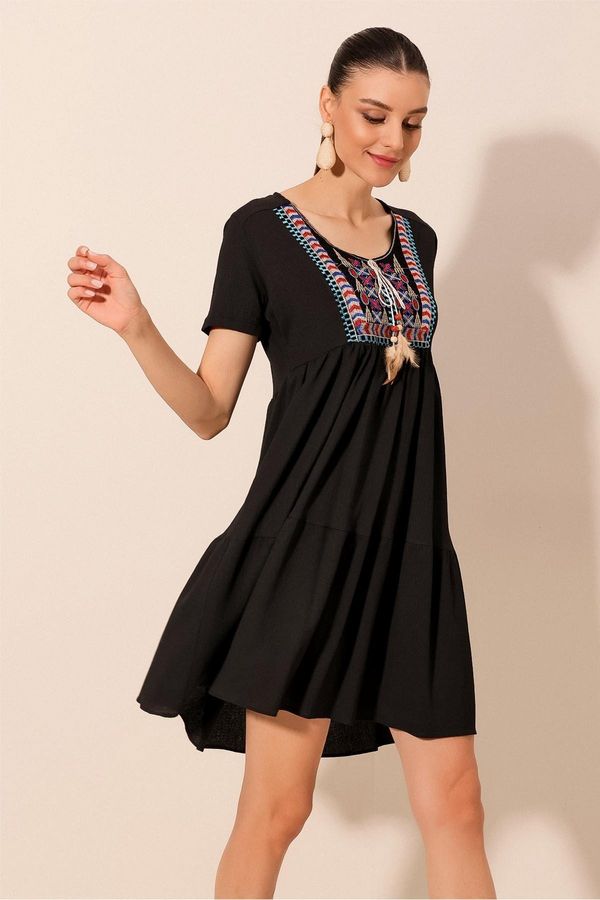 Bigdart Bigdart 2429 Embroidered Knitted Dress - Black