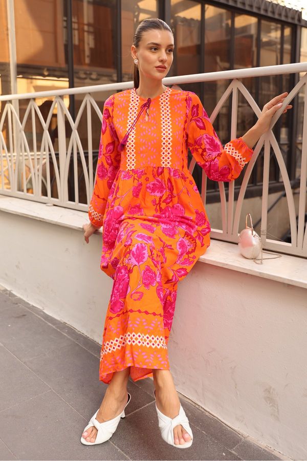 Bigdart Bigdart 2439 Patterned Long Dress - Orange