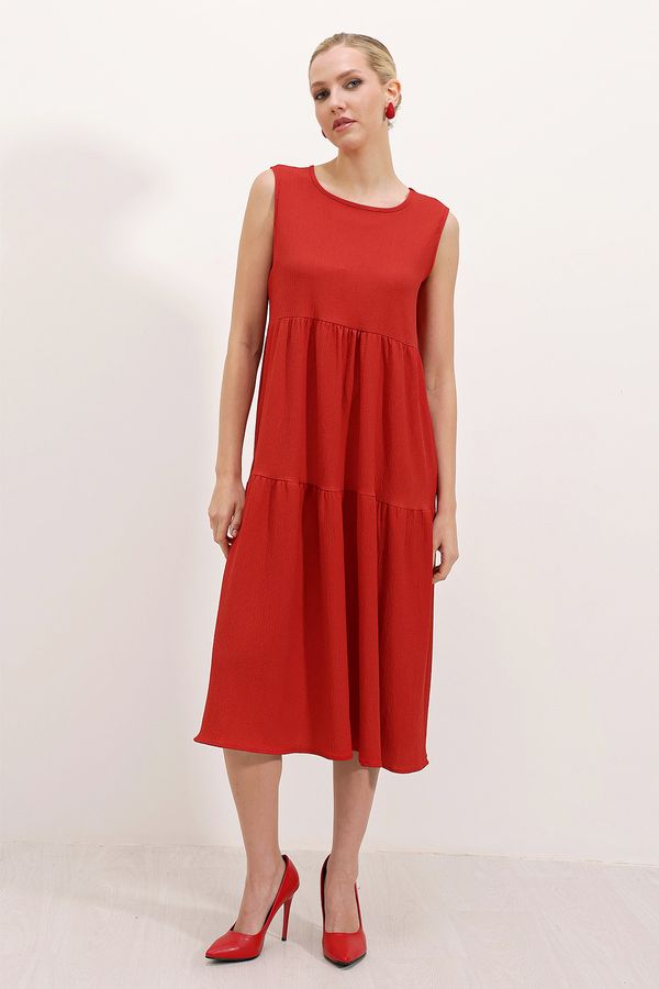 Bigdart Bigdart 2448 Zero Sleeve Long Knitted Dress - Red