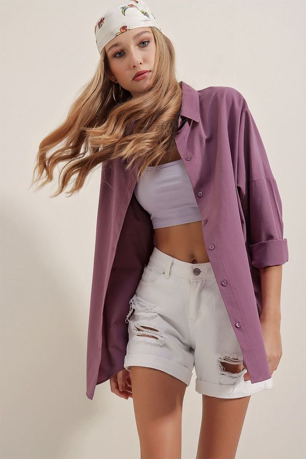 Bigdart Bigdart 3900 Lilac Oversize Long Basic Shirt