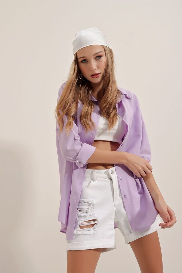 Bigdart Bigdart 3900 Oversize Long Basic Shirt - Lilac