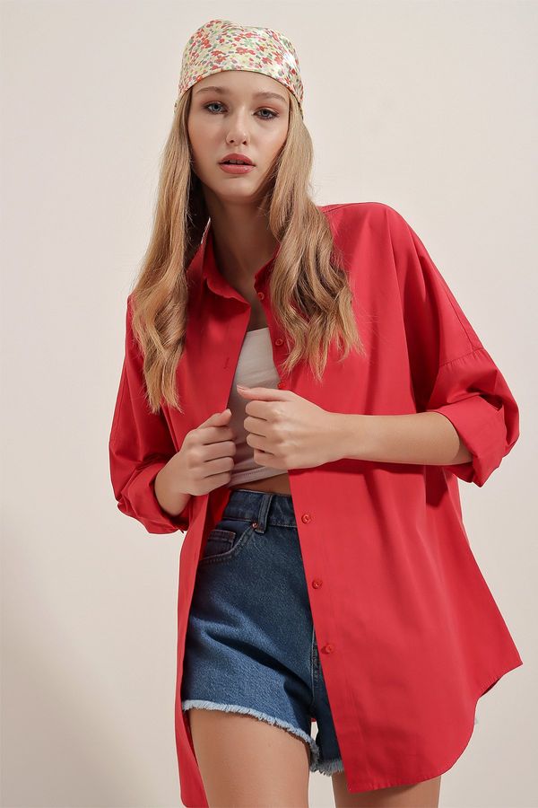 Bigdart Bigdart 3900 Oversize Long Basic Shirt - Red