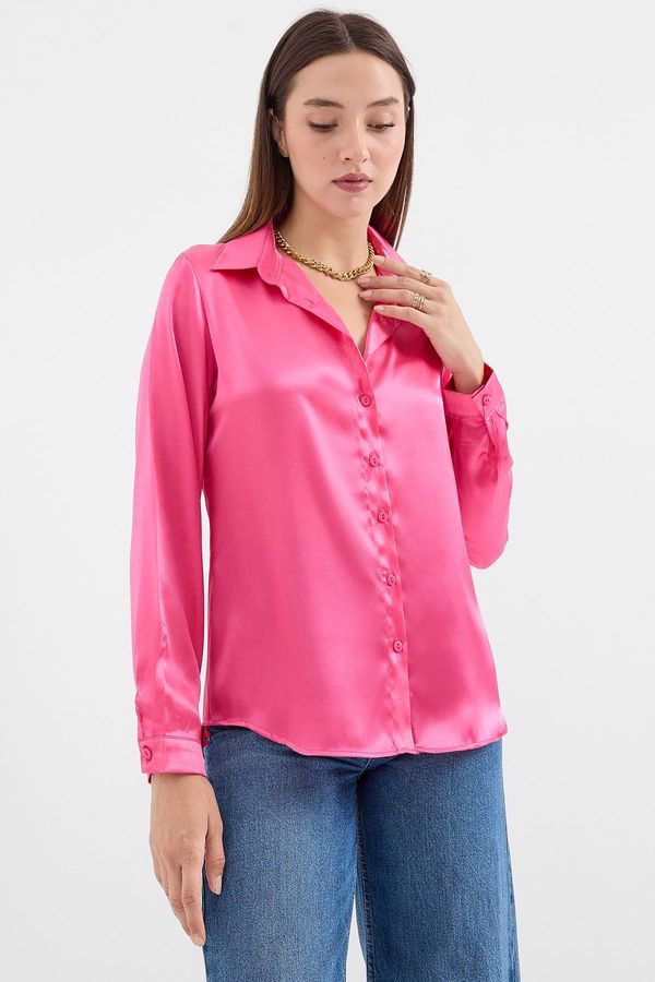 Bigdart Bigdart 3964 Lightly Flowing Satin Shirt - Fuchsia