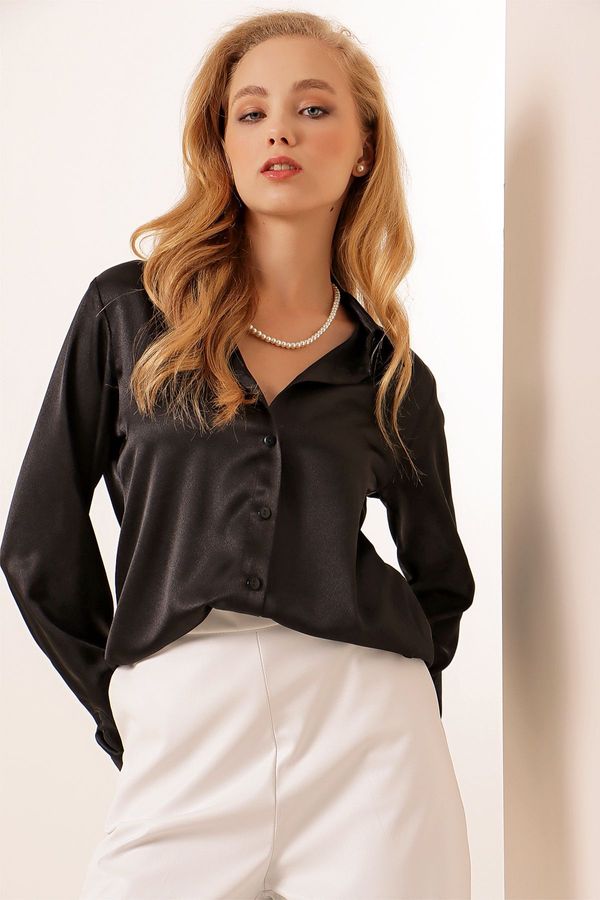 Bigdart Bigdart 3964 Lightly Flowy Satin Shirt - D.black