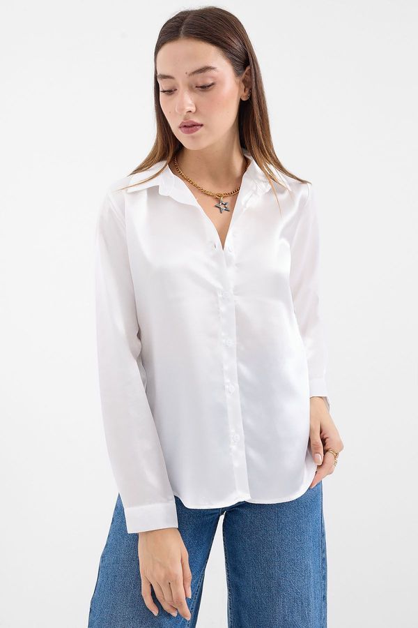 Bigdart Bigdart 3964 Lightly Flowy Satin Shirt - White