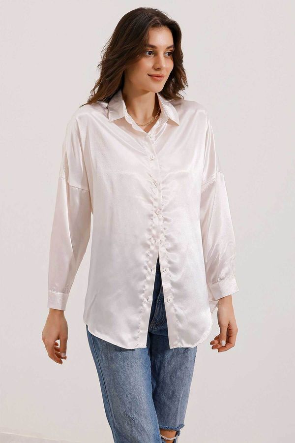 Bigdart Bigdart 3985 Oversize Satin Shirt - Beige