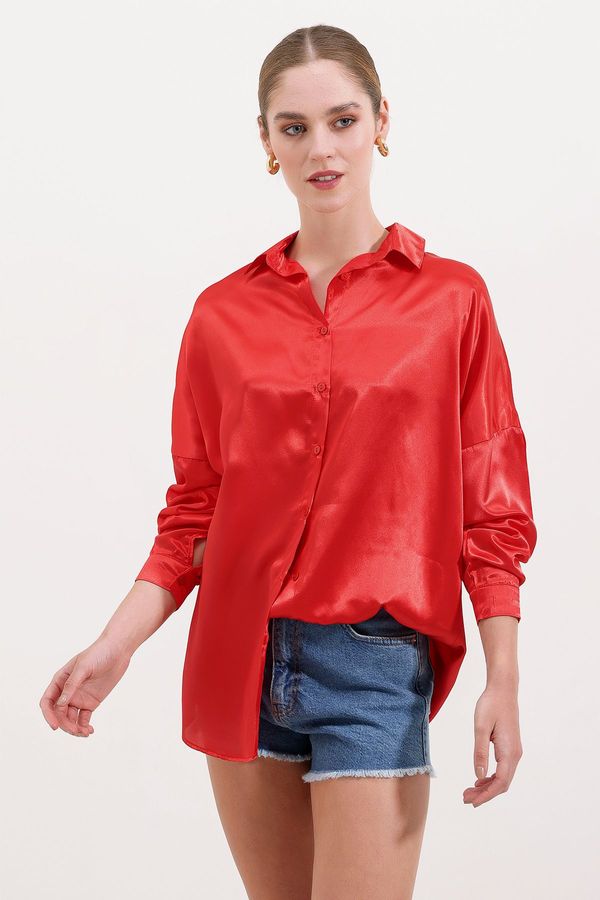 Bigdart Bigdart 3985 Oversize Satin Shirt - Red